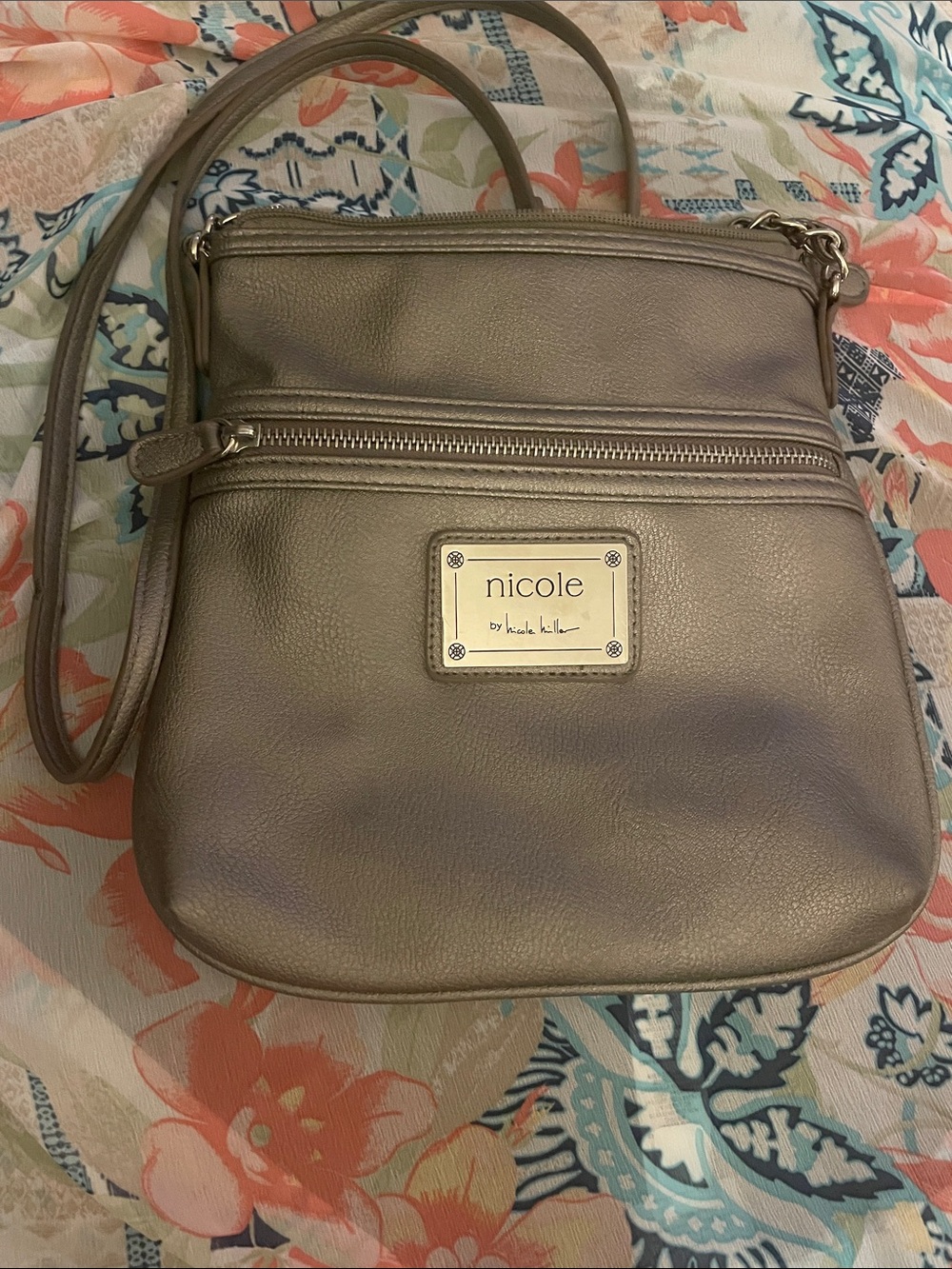 Nicole Metallic Taupe Crossbody Purse